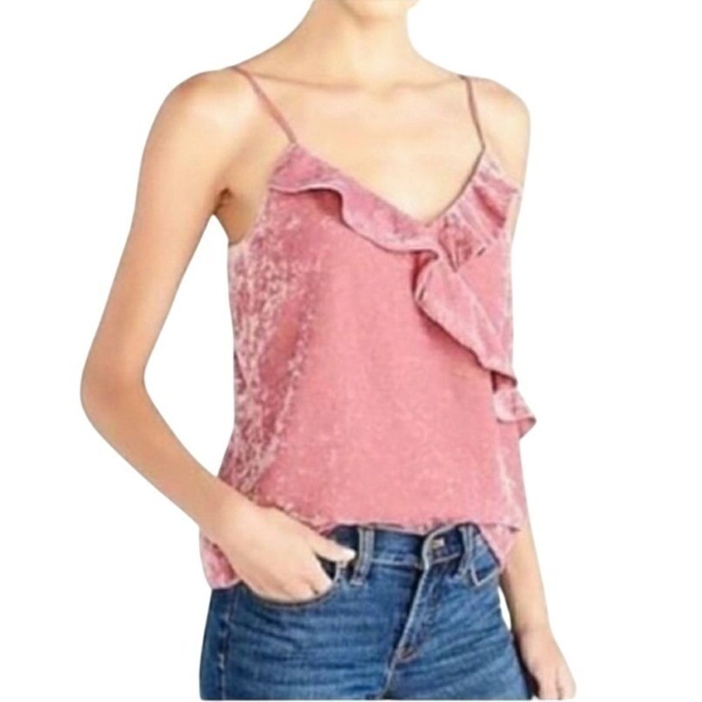 NWT J. Crew Velvet Cami Top Ruffle V-Neck Sleeveless Pink Party Tank S Run‎ S/M